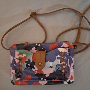 Stylish Floral Crossbody Bag with Tan Accents